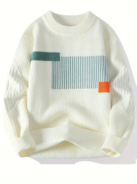Arlen – Eleganter Langarm Pullover Mit Geometrischem Muster – Weiß