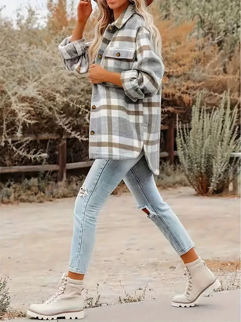 Heidi-Mode | Kariertes Overshirt Mit Knopfverschluss