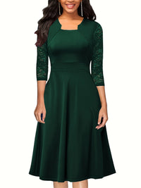 Heidi-Mode | Damenkleid mit Spitzendetails Perfekt für Formelle Anlässe – Dunkelgrün