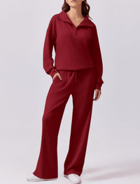 SASKIA - PULLOVER UND WEITE JOGGINGHOSE – Weinrot