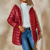 Ultra-gemütliche Kapuzen-Pufferjacke mit Fleece-Futter für Frauen – Rot