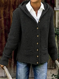 Bressan – Elegante Strickjacke Mit Langen Ärmeln Und Kapuze – Schwarz