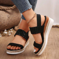 Sandaletten für Damen - Bequeme Plateau Sandalen mit Fußbett für den Sommer 2024 – Schwarz