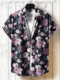 Tropisches 3D-Blumen-Hawaii-Hemd – Stil und Komfort in einem – Schwarz Lila