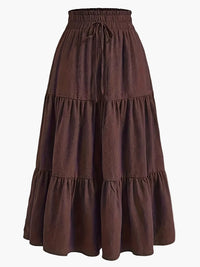 Damenrock mit Smockbund Eleganter Alltagsstil Midi Volantrock – Braun