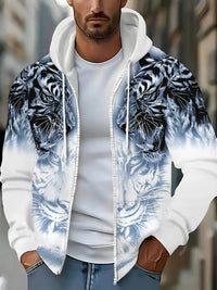 Murillo – Lässige Langarm Kapuzenpullover Jacke Mit Tigerprint – Blau