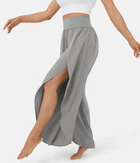Heidi-Mode | Damen Hose Super Bequeme, Luftige und Elegante Schlaghose mit Integrierten Shorts – Grau
