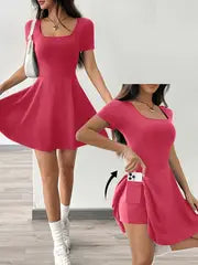 Esther -  Braunes gestricktes kurzes Freizeitkleid – Staubige Rose
