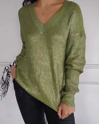 REBEKKA - LÄSSIGER V-AUSSCHNITT-PULLOVER – Grün