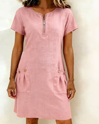 Girella - Luftiges A-Linien-Kleid aus Leinen – Rosa