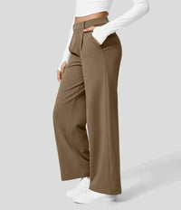 Sommer Palazzo Hose für Damen - Leicht Elegant Hohe Taillen Marlenehose – Tiefes Braun
