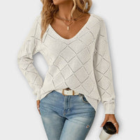 Off-Shoulder-Pullover mit V-Ausschnitt – müheloser Chic für jeden Anlass – Weiß