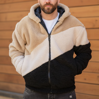 Men's Classic Color Block  Faux Lambswool Zip-Up Hooded Jacket – Color Block