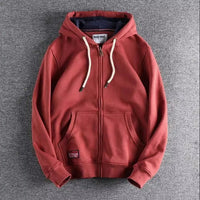 Max | Herren Zip-Hoodie Fleece Kapuzenpullover Casual – Ziegelrot
