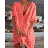 Anjini – Lockeres Strandkleid Mit kurzen Ärmeln – Orange