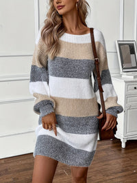 Leyrisa | Block Strickkleid mit Flausch-Effekt – Aprikose
