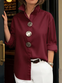 Betty - Damen Oversized Hemd mit Knopfleiste und Kentkragen – Burgunder