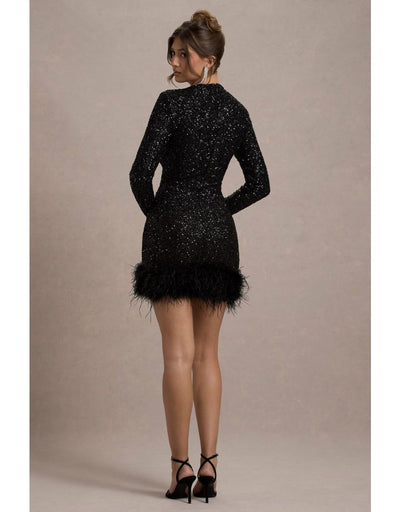 Valentina - Elegantes Paillettenkleid mit Federn