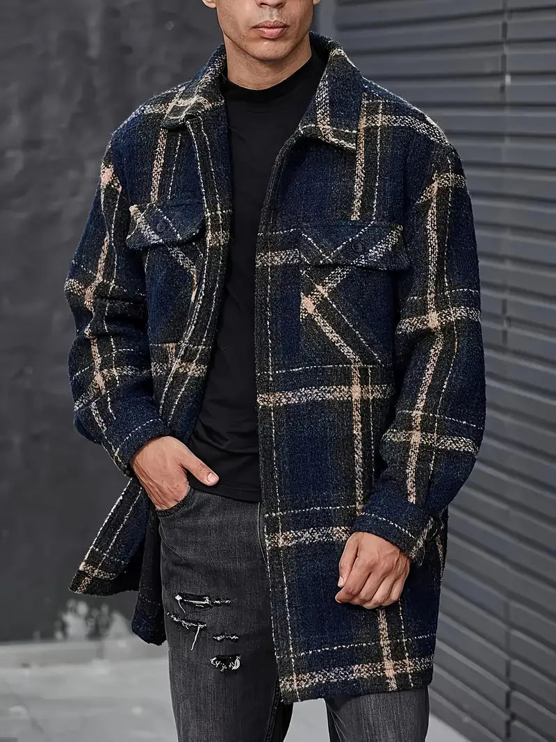 Keyrinae | Stilvolle karierte Jacquard-Jacke mit Knopfleiste in Übergröße