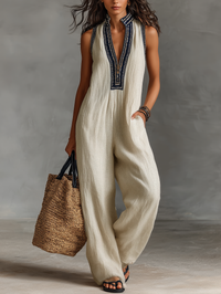 Hannelore | Damen Ärmelloser Jumpsuit Leinen Stickerei – Leinen Overall Stickerei 2026 – Foto Farbe