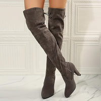 Overknee Stiefel Damen | Mit Blockabsatz und Reißverschluss – Grau