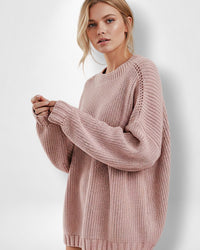 Oversized Damen Strickpullover für Leggings – Rosa
