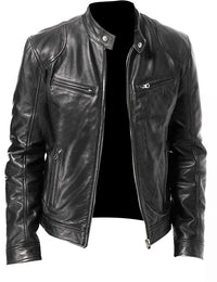 Enzo | Lässige Lederjacke mit Knopkragen – Stilvoll und Modern – Schwarz