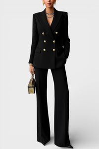 Kalyn – Zweireihiger Blazer Und Hose Mit Weitem Bein – Schwarz