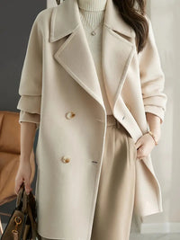 Ellindra | Trenchcoat Regal Passform Plus Größe Doppelreihig – Weiß