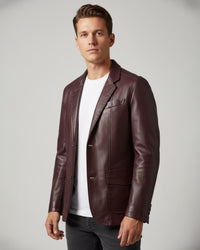 Blazer Jacke für Herren im Lederlook mit Knopfverschluss – Braun
