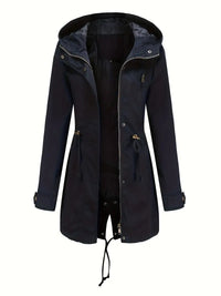 Damen Langarm Wasserdichter Trenchcoat | Mit Kapuze – Schwarz