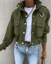 Stylische Beschnittene Übergangsjacke für Damen | mit Taschen – Oliv