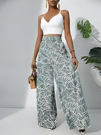 Antonella | Bohemian Floral Print Chiffon Hose mit weitem Bein für Frauen – Grün