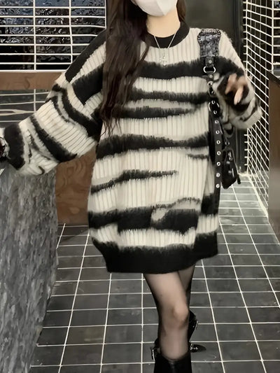 Lesor | Müheloser Stil kontrastfarbener gestreifter Strickpullover