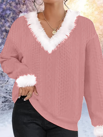 Reivlora | Weihnachtlicher Pullover mit Kunstfellbesatz