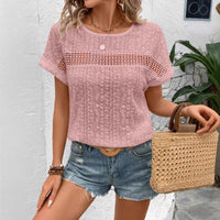 Heidi Mode | T-Shirt mit Fledermausärmeln und hohlem Spitzenausschnitt – Rosa