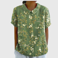 Elke | Damen Bluse Blumenkragen Kurzarm Romantic Feminin Sommer – Grün 2