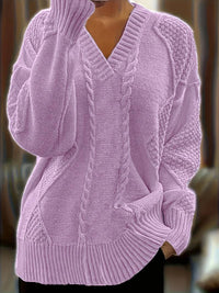 Tzvia - Lässiger Strick Pullover Mit V Ausschnitt – Violett
