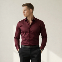 Bügelfreies Slim-Fit langarm Hemd für Herren mit Kragen in einfarbigem Design – Rot