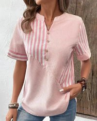 Caroline | Gestreift U-Boot-Ausschnitt Bluse – Rosa