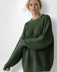 Oversized Damen Strickpullover für Leggings – Grün