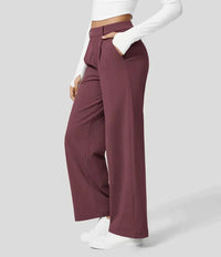 Sommer Palazzo Hose für Damen - Leicht Elegant Hohe Taillen Marlenehose – Mahagonirot