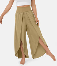 Heidi-Mode | Damen Hose Super Bequeme, Luftige und Elegante Schlaghose mit Integrierten Shorts – Khaki