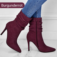 LEONIE - SPITZE STIEFELETTEN MIT ABSATZ – Burgunderrot