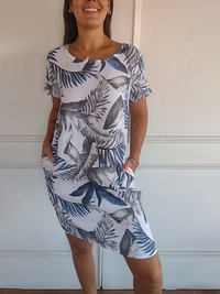 CINDY - GERADES KLEID MIT PRINT – Hellblau