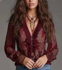 Taviana - Bluse mit weicher Haptik und Rüschen-Details – Dunkelrot