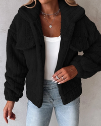 Teddy Damen Jacke Kurz | Kuschelig Stylisch – Schwarz