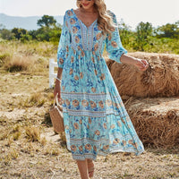 Allison - Elegantes böhmisches Kleid mit Blumenmuster für Frauen – Blau