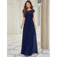 Damen Kleid mit Plissierten Kappenärmeln | Maxi – Marine