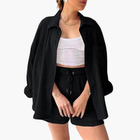 Zweiteiliges Set mit Shorts für Damen - lässiger Sommerlook – Schwarz